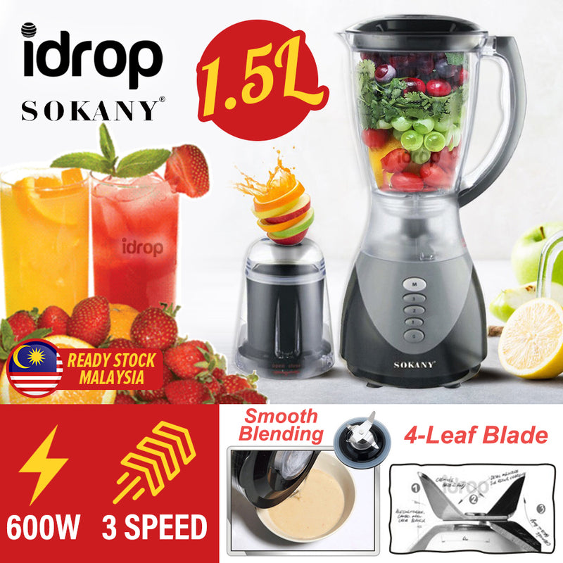 idrop [ 1.5L ] SOKANY 2 IN 1 Multipurpose Blender Juicer Mixer Mixing & Grinding with 3 Speed Adjustment 600W