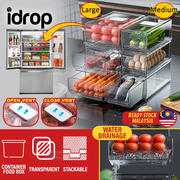 idrop [ MEDIUM / LARGE ] Kitchen Refrigerator Storage Box Drawer / Kotak Rak Peti Ais / 中号厨房冰箱收纳盒带沥水板 (抽屉款) [ 1 PIECE ]