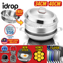 idrop [ 34CM / 40CM ] Kitchen SUS316 Stainless Steel Cooking & Steaming Nonstick Honeycomb Wok & SUS304 Steamer / Kuali periuk Memasak dan Stim / (KATA)鸿运驰新(内外蜂窝)加蒸格34CM/40CM双耳玻璃组合盖 316炒锅