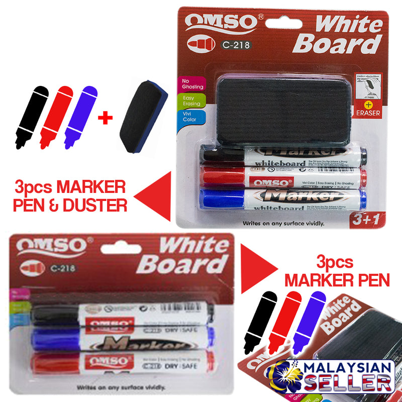 idrop OMSO Whiteboard Marker Pen [ NON PERMANENT ] Black Red Blue