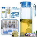 idrop 1.1L GREEN APPLE Glass Drinking Jug + 4pcs Cups