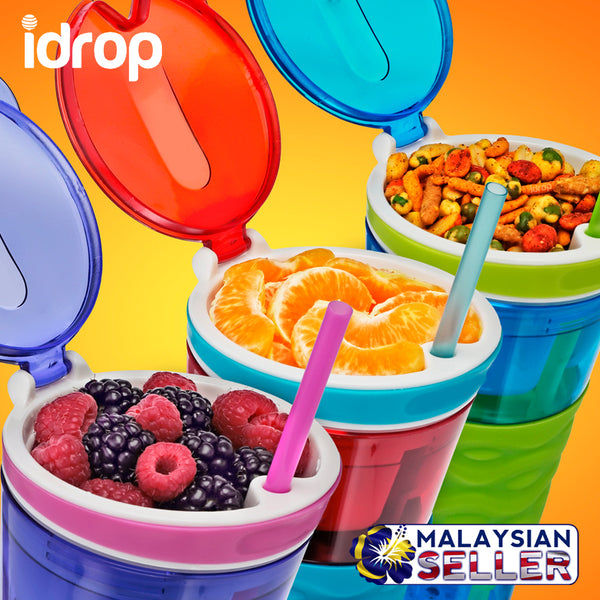 idrop Snack & Drink - 2 in 1 Drinking and Eating Cup [ RANDOM VIBRANT COLOR ]