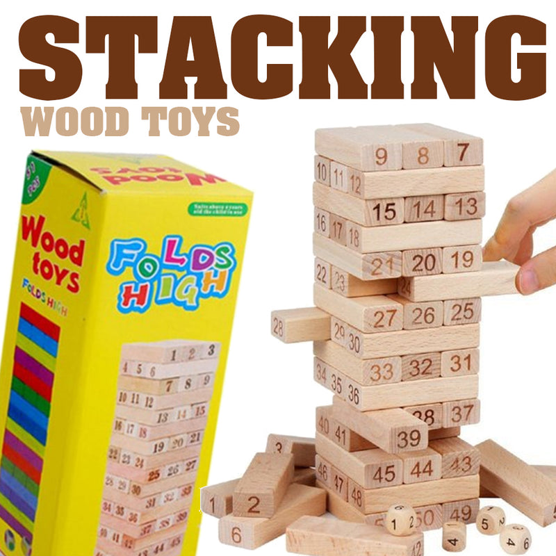 idrop FOLDS HIGH - Wood Toy Stacking Toys Number Dice Game