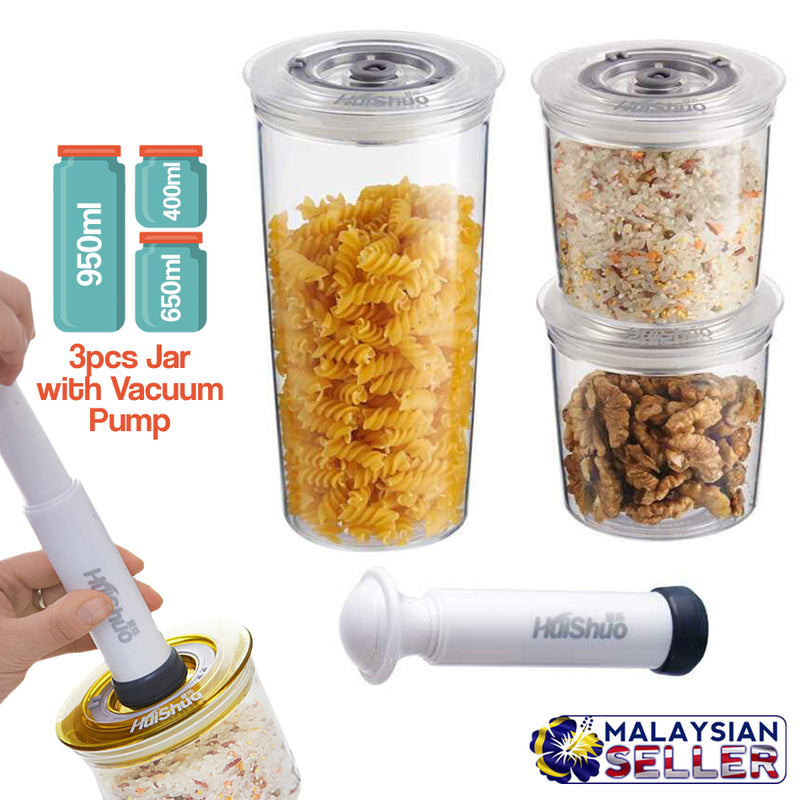idrop 3pcs Vacuum Seal Food Storage Jar with Vacuum Pump [ 950ml / 650ml /400ml ]