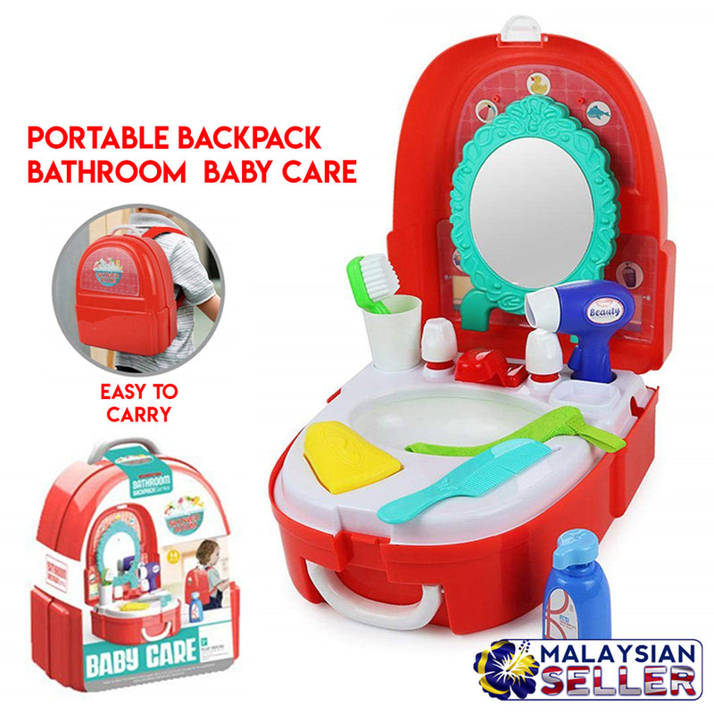 Idrop [7F702] Portable Backpack Pretend Game Bathroom Backpack Baby Care Toy