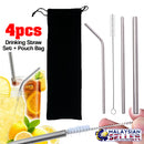 idrop 4pcs Stainless Steel Drinking Straw & Cleaner Brush + Straw Pouch Bag