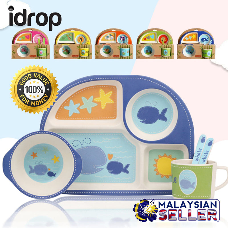 idrop Children's Bamboo Fibre Eating Dining Set [ Plate / Bowl / Cup / Spoon Fork ]
