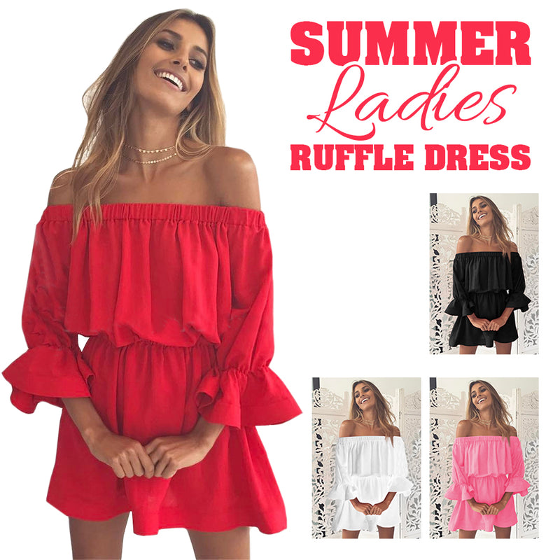 idrop SUMMER Ladies Ruffle Dress - Off Shoulder Dress