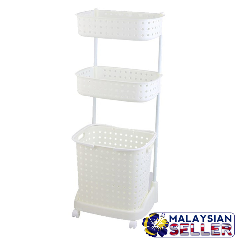 idrop 3 Layer Laundry & Toiletry Rack Shelf - Movable Rack Shelf with Basket & Wheels