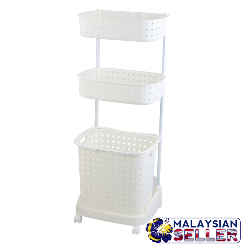 idrop 3 Layer Laundry & Toiletry Rack Shelf - Movable Rack Shelf with Basket & Wheels