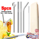 idrop 5pcs Stainless Steel Drinking Straw & Cleaner Brush & Stir Spoon + Straw Box Case