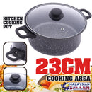 idrop Black Kitchen Cooking Pot with Lid Cover [ 23cm ]