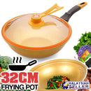 idrop 32CM Gold Kitchen Cooking Frying Pan with Lid Cover