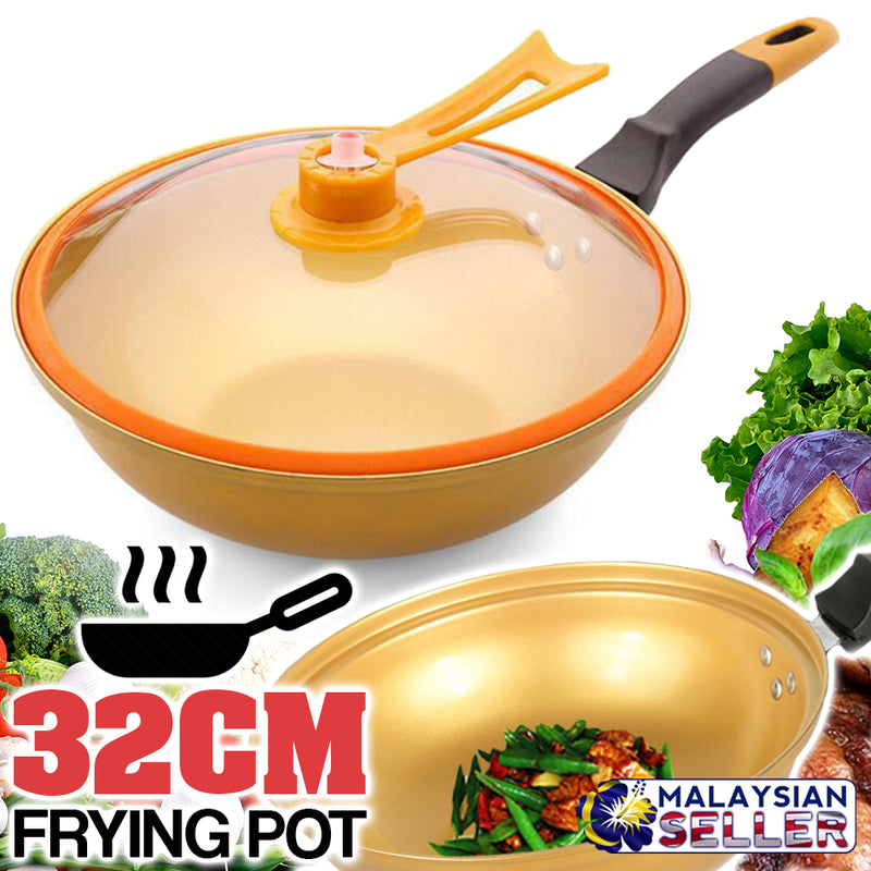 idrop 32CM Gold Kitchen Cooking Frying Pan with Lid Cover