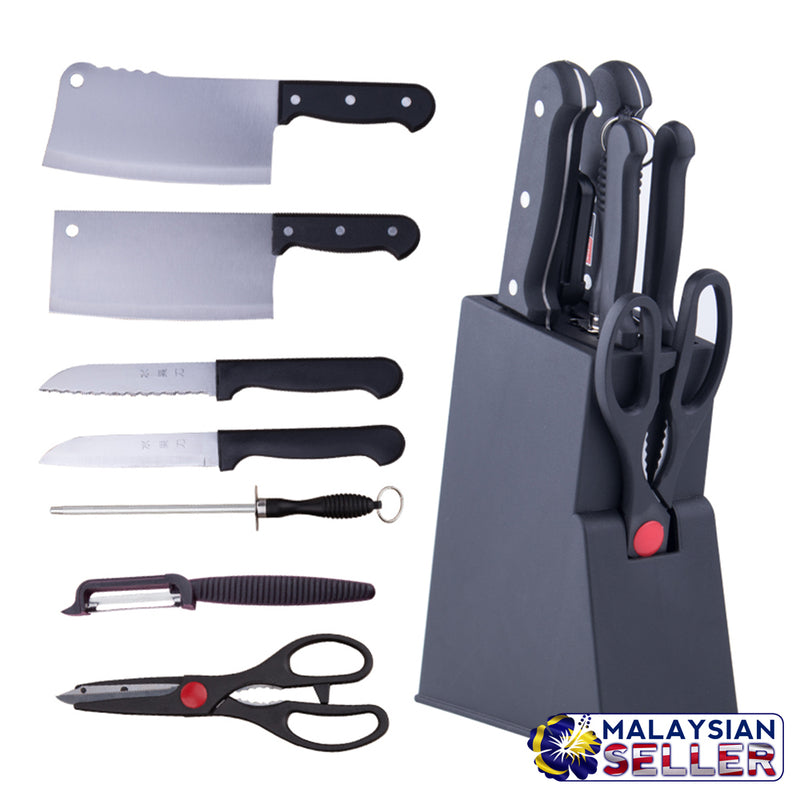 idrop SET OF 7 Stainless Steel Kitchen Knives + Knife Block Holder Set