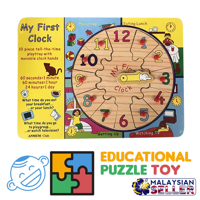 idrop WOOD TOYS - Kids Small Knob Puzzle Clock Learning Toy