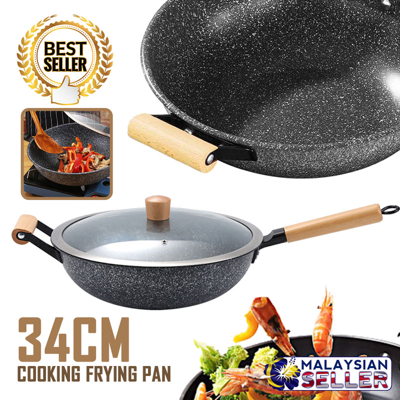 idrop 34CM - GD TRENDY Kitchen Cooking Wok Frying Pan [ Stone Black ]