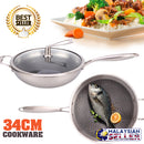 idrop 34CM COOKING PAN WOK - Kitchen Stainless Steel Cookware