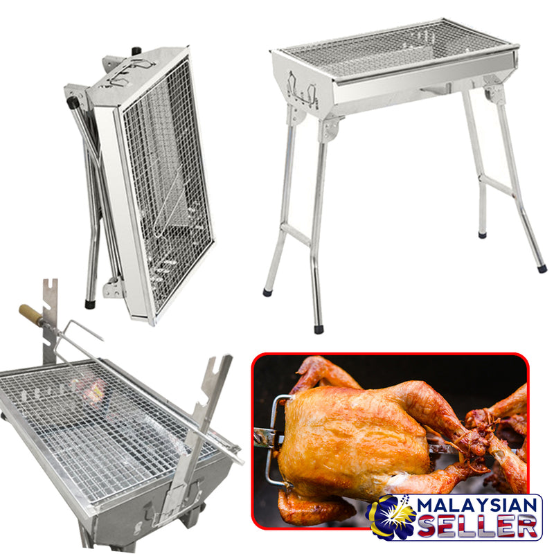 idrop HZA-8802A Outdoor Foldable Standing BBQ Grill - Barbecue with Rotisserie Skewer