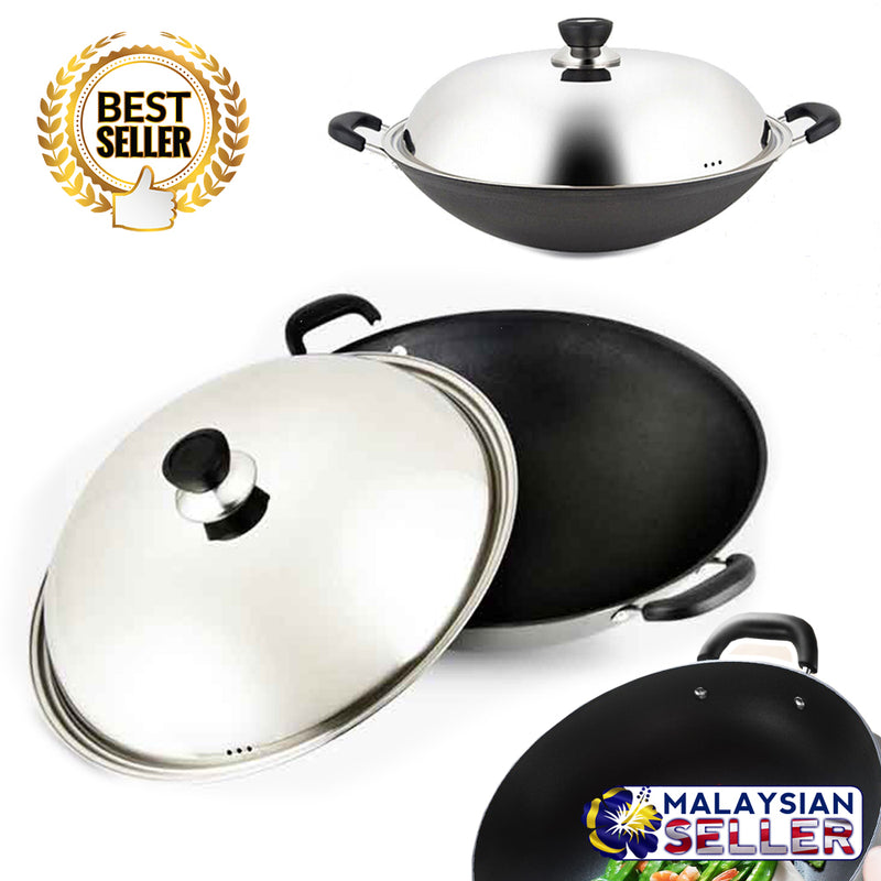 idrop Stainless Steel Classic Cooking Wok with Lid Cover for Kitchen Cookware [ 40CM / 42CM ]