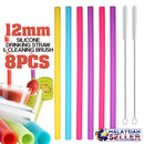 idrop 12MM Colorful Silicone Drinking Straw and Cleaning Brush Set [ 8pcs ]