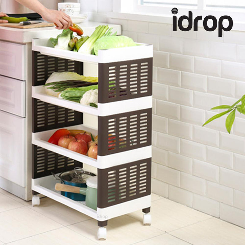 idrop Shelf Trolley 3-Layer / 4-layer mobile kitchen storage finishing racks bathroom plastic shelf