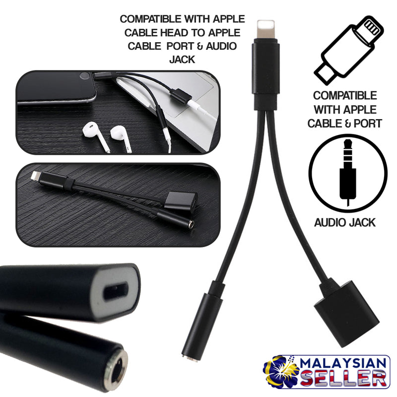 idrop 2 in 1 Apple to Apple Port & 3.5mm Audio Headphone Adapter Charger Cable For iPhone