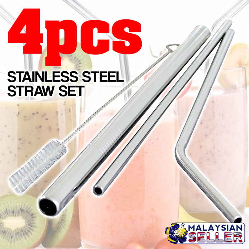 idrop 4pcs Stainless Steel Drinking Straw & Cleaner Brush