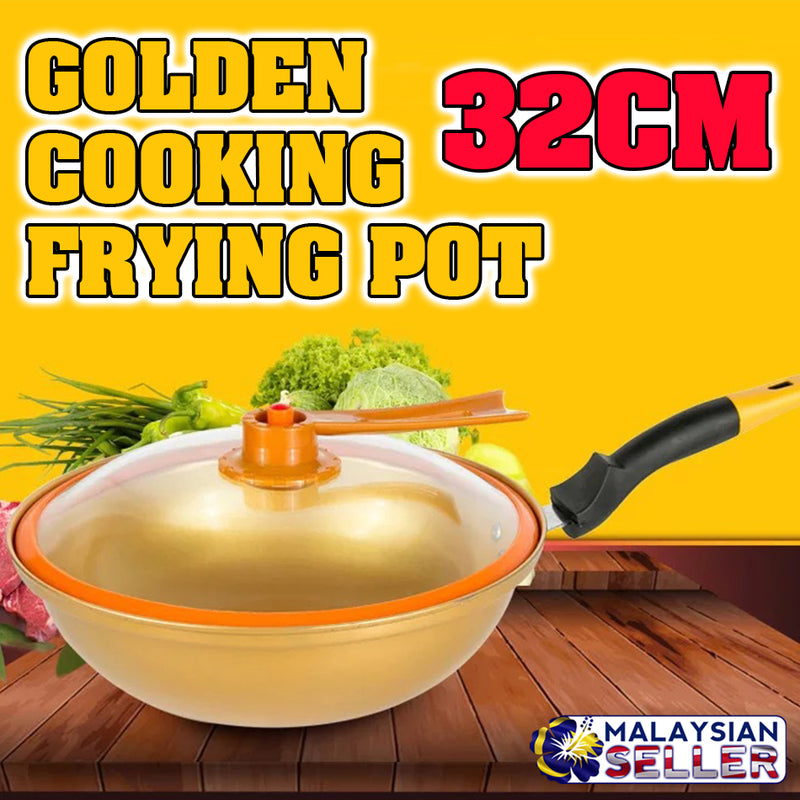 idrop 32CM Gold Kitchen Cooking Frying Pan with Lid Cover