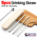 idrop 5pcs Stainless Steel Drinking Straw & Cleaner Brush & Stir Spoon + Straw Box Case