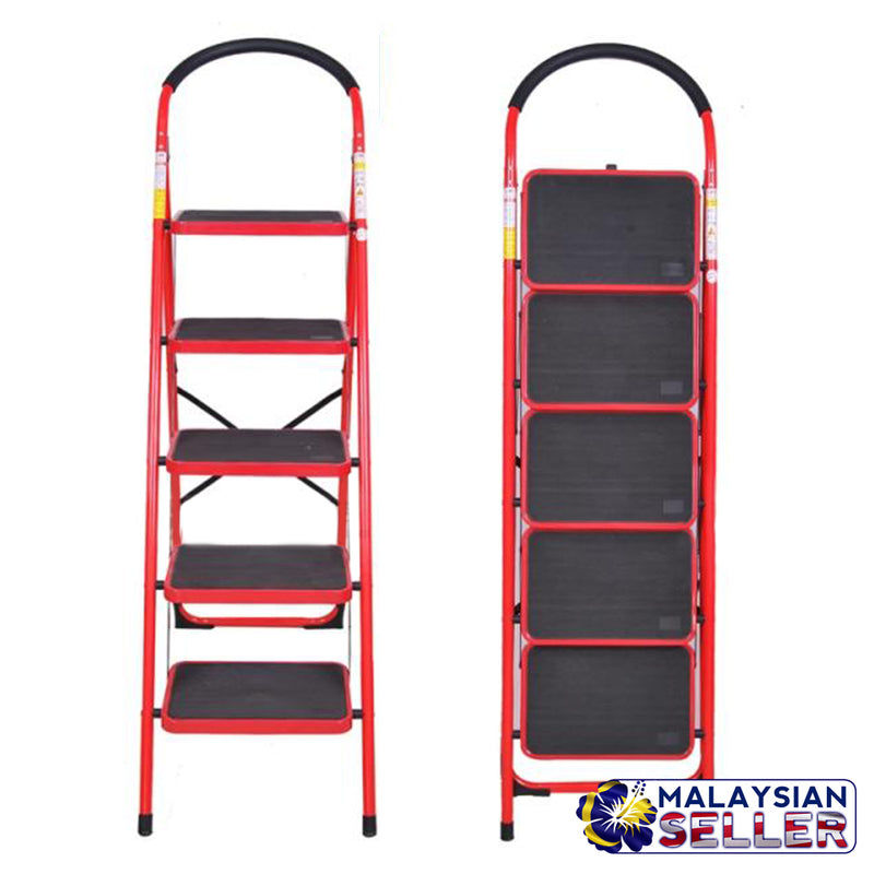 idrop Heavy Duty Foldable Red 5 Step Iron Household Ladder