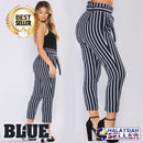 idrop Women's High-Waist Striped Cropped Pants with a Front Tie
