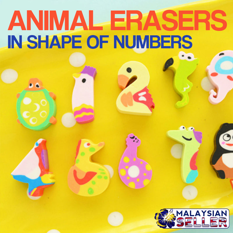 idrop ANIMAL NUMBERS - Number Shape Animal Eraser Set