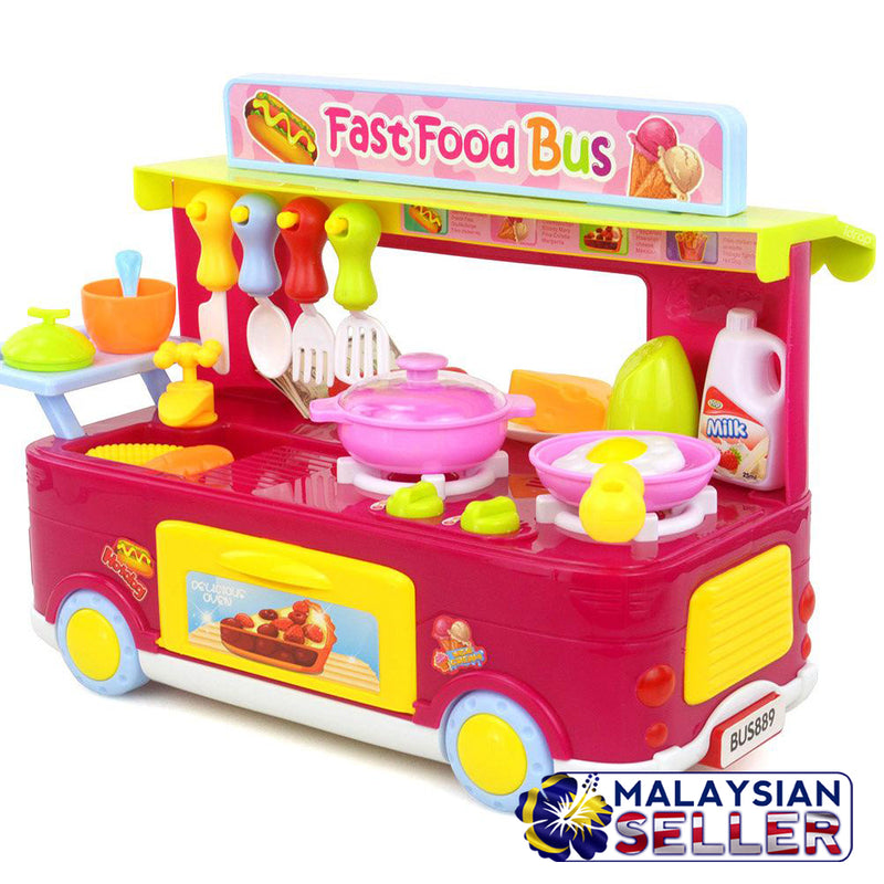 idrop Children's Toy Fast Food Bus Bustaurants Cooking Kitchen Set
