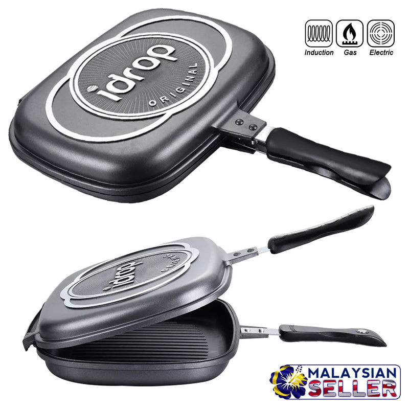 idrop 36CM DOUBLE SIDED FRYING PAN - Kitchen Cooking Pressure Grill Cookware