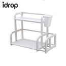 idrop 2 Layers Kitchen Plastic Organiser Shelving Shelf with Side Storage, Hooks & Utensil Cups