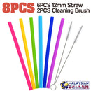 idrop 12MM Colorful Silicone Drinking Straw and Cleaning Brush Set [ 8pcs ]