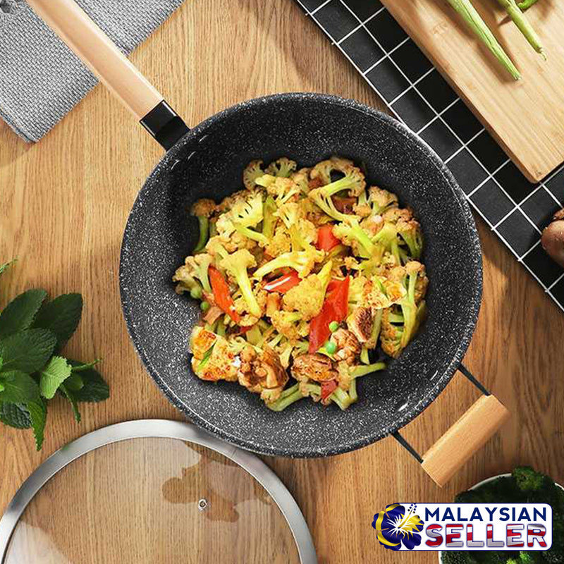 idrop 34CM - GD TRENDY Kitchen Cooking Wok Frying Pan [ Stone Black ]