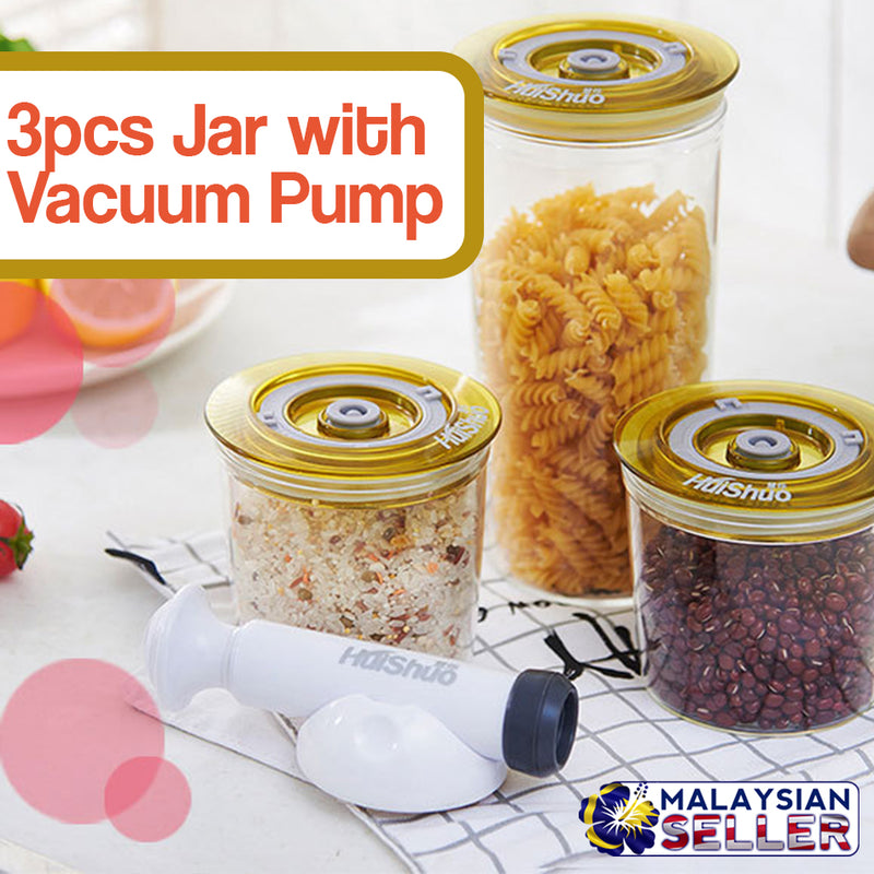 idrop 3pcs Vacuum Seal Food Storage Jar with Vacuum Pump [ 950ml / 650ml /400ml ]