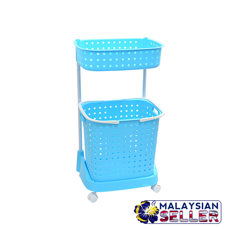 idrop 2 Layer Laundry & Toiletry Rack Shelf - Movable Rack Shelf with Basket & Wheels
