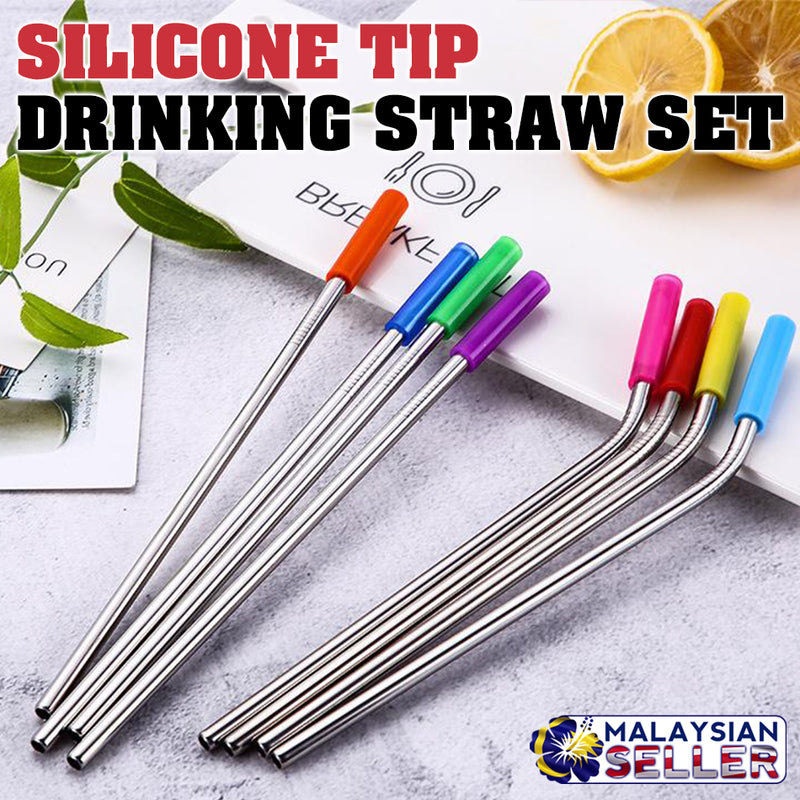 idrop Stainless Steel Silicone Tip 6mm Drinking Straw Set + Straw Pouch