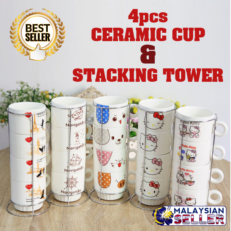 idrop Stacking Ceramic Cup Tower Set [ 4pcs Cup ]