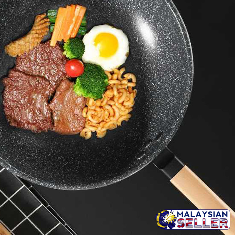 idrop 34CM - GD TRENDY Kitchen Cooking Wok Frying Pan [ Stone Black ]