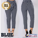 idrop Women's High-Waist Striped Cropped Pants with a Front Tie