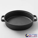 idrop 33CM CAST IRON - Flat Frying Pan Wok with wooden handle