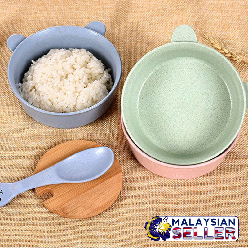 idrop Colorful Wheat Straw Food Bowl & Spoon [ SET OF 2 PCS ] [ RANDOM MIXED COLOR ]