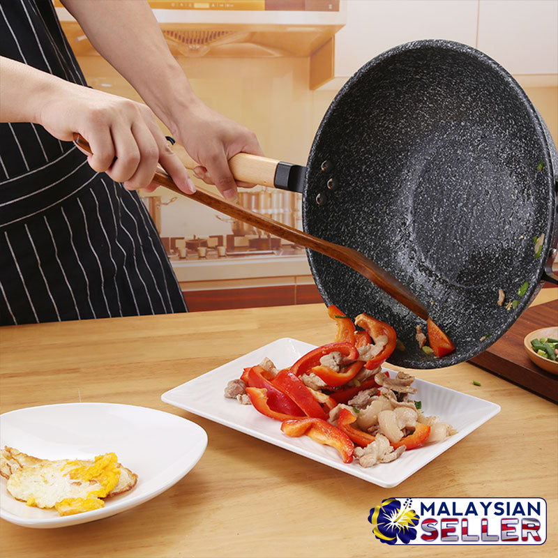 idrop 34CM - GD TRENDY Kitchen Cooking Wok Frying Pan [ Stone Black ]