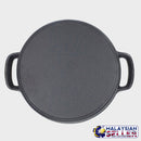 idrop 33CM CAST IRON - Flat Frying Pan Wok with wooden handle