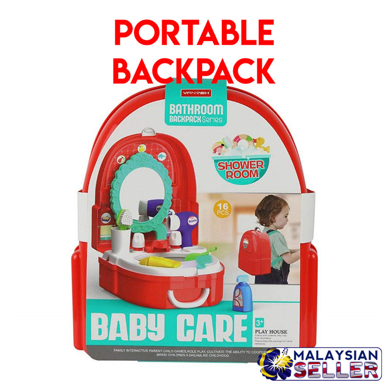 Idrop [7F702] Portable Backpack Pretend Game Bathroom Backpack Baby Care Toy