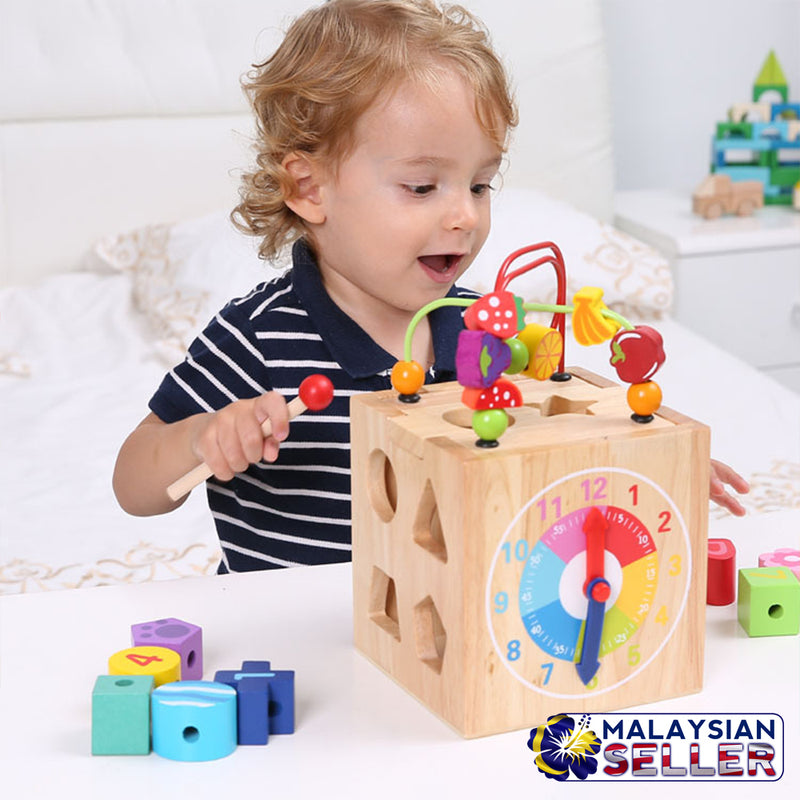 idrop WOOD TOYS - Kids Children Learning Interactive Learning Activity Cube Toy